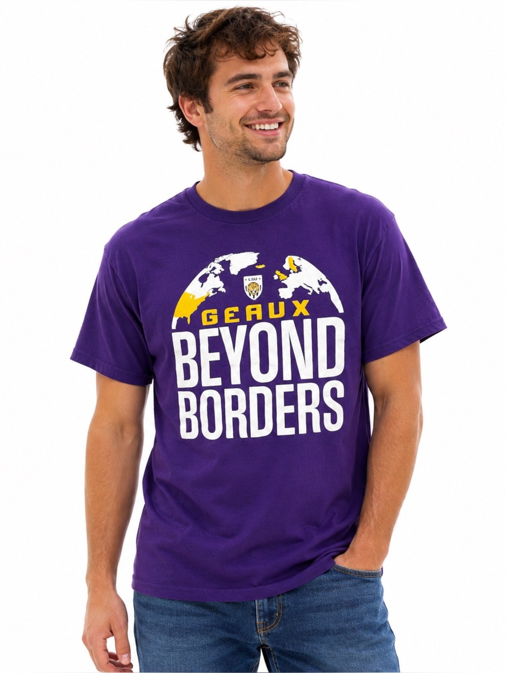 LSU Geaux Beyond Borders Purple Graphic Tee Adult Large